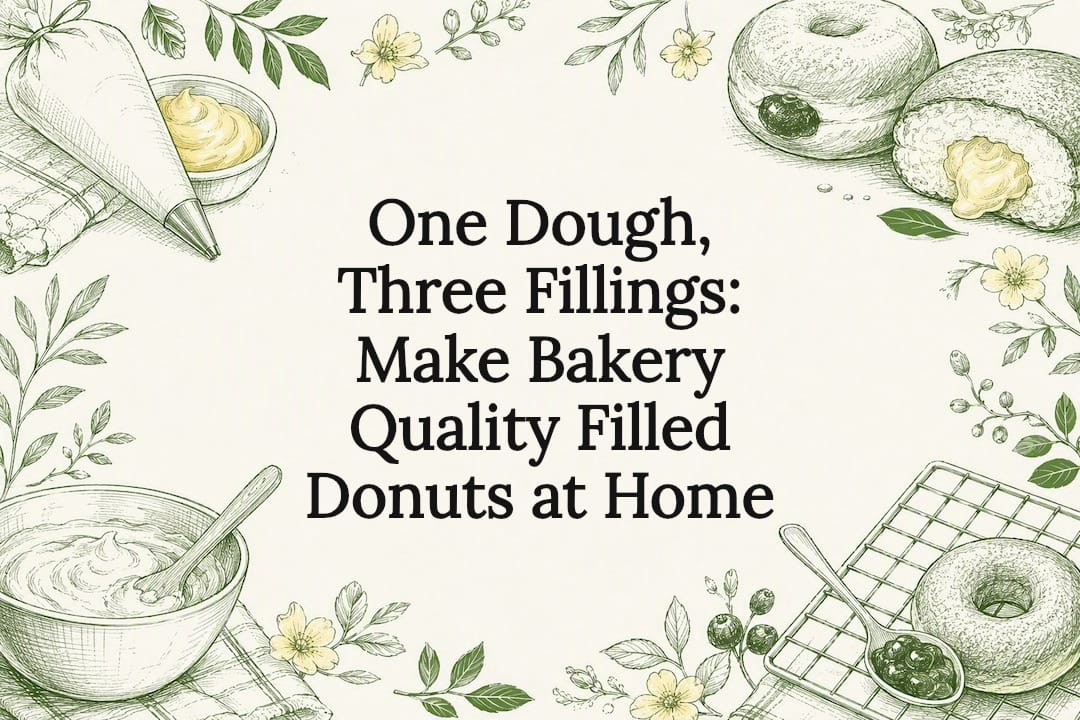 Hand-drawn filled donut baking title card