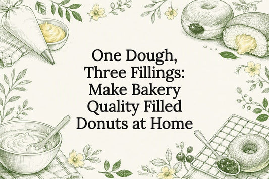 Hand-drawn filled donut baking title card