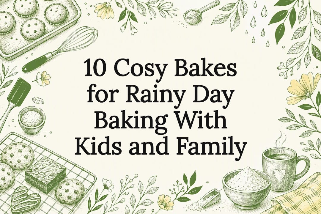 Decorative rainy day baking title card