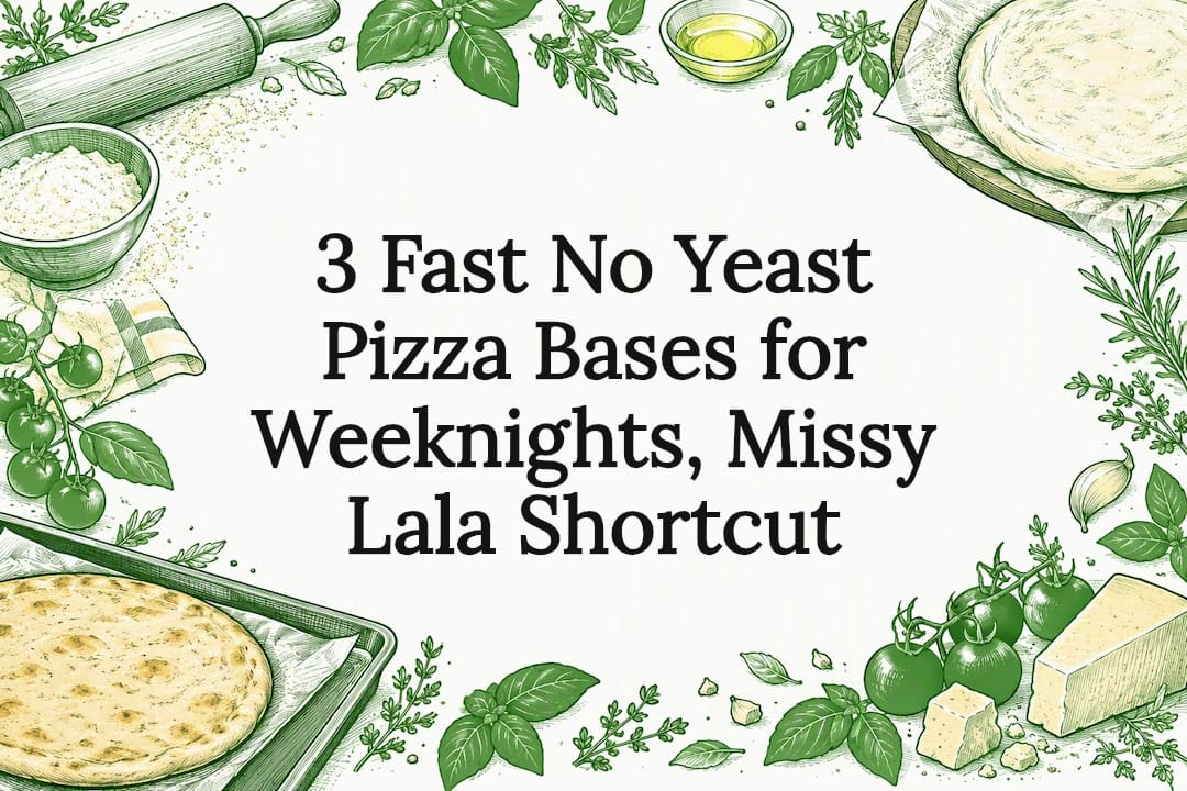 Decorative no-yeast pizza title card
