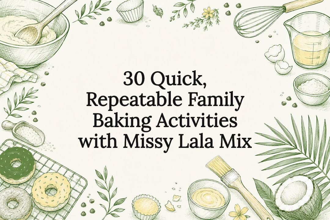 Decorative family baking title card illustration