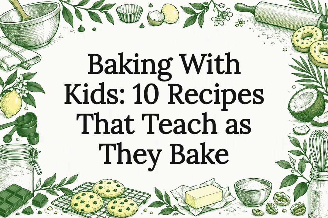 Hand-drawn baking tools frame the article title
