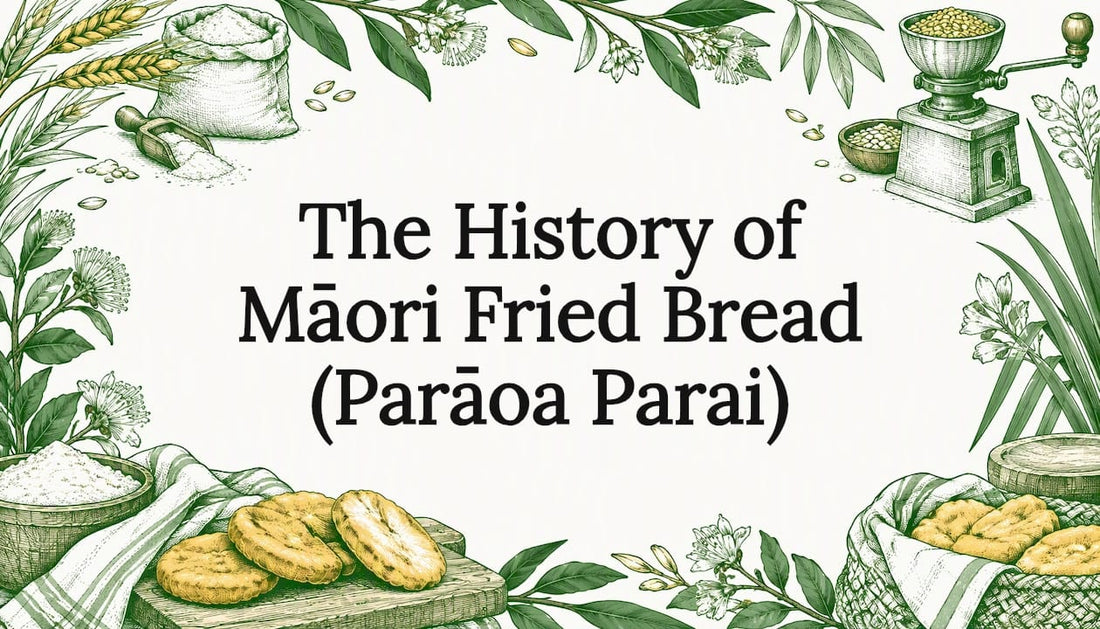 Sketches of wheat, flour mill and fried bread